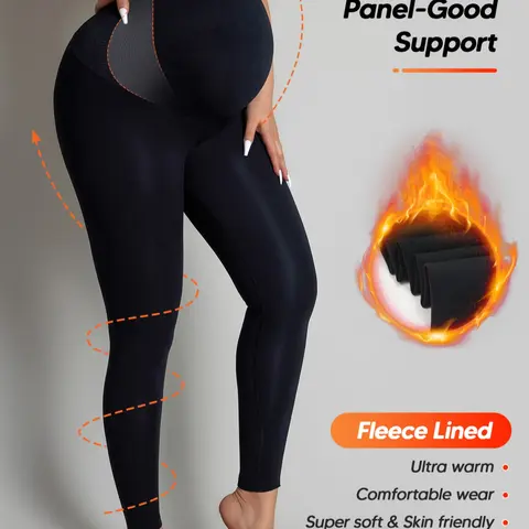 Women's Fleece Lined Maternity Leggings, Front Abdominal Support, Ultra Warm Soft Fabric, Tight-Fitting Fall & Winter Pregnancy Bottoms, Prenatal Maternity Clothing, Pregnancy Clothes, Pregnancy Must Haves