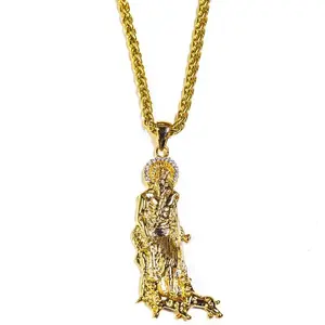 ST. Lazarus Hand-Placed AAAA Cubic Zirconia Ion Plated 18k Gold Pendant Necklace 22" 26" 30" Options with 316L Stainless Steel & Eco-friendly Pure Copper Branded Velour Pouch