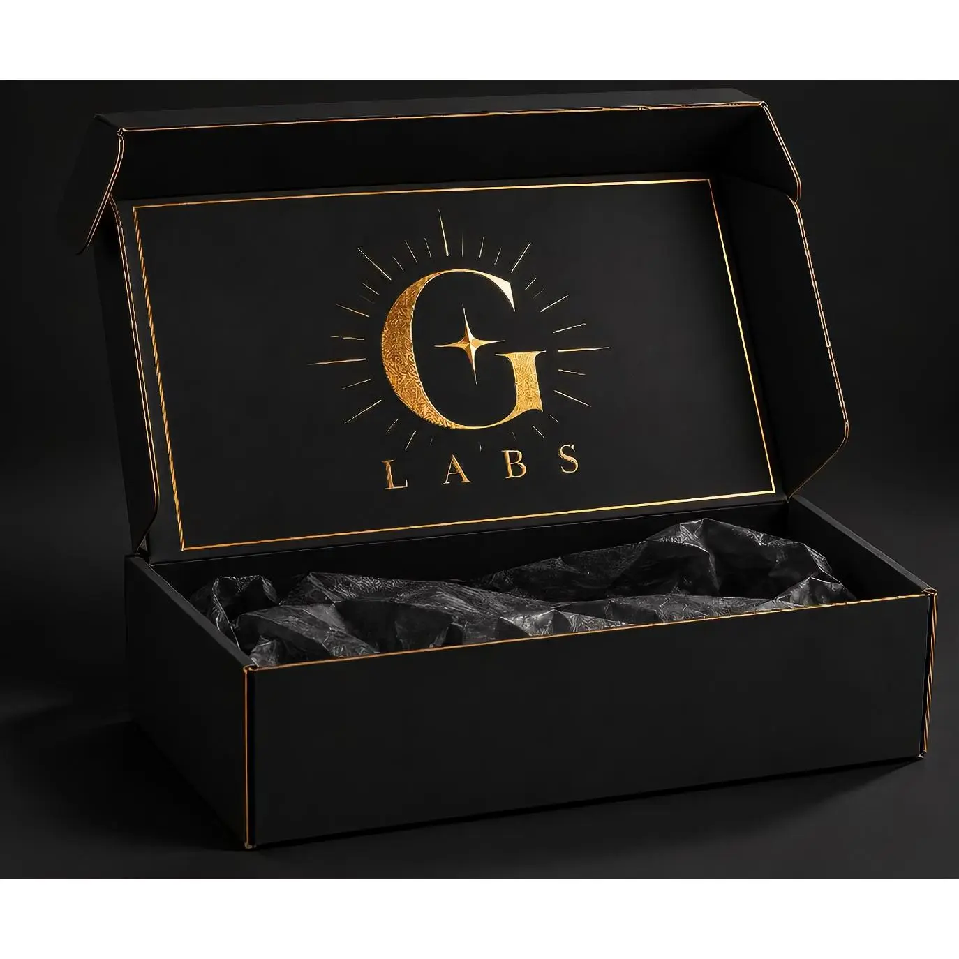 Glabs Black and Gold Box - Elegant Gift Packaging with Gold Logo and Black Interior