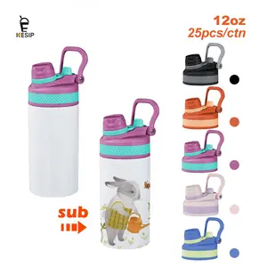 Icesip 12oz stainless steel sublimation sippy tumbler kids water bottle with new colored 2 in 1 lid,multifunctional Portable Bottles,Iced coffee Juice milk Party gift Children's gifts