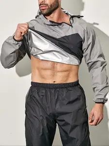 Men's Solid Sauna Top, Breathable Comfortable Sports Top for Gym Workout Running, Professional Sports Clothing for Men,  Mens Clothing, Gym Jacket