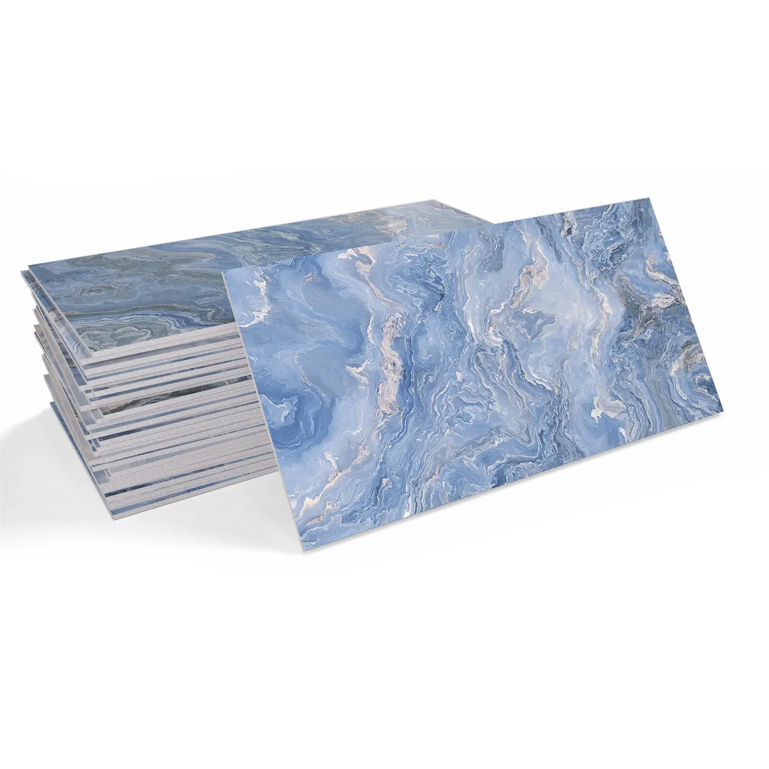 32-Piece Decorative Tile Stickers, Peel & Stick Easy-Remove for Renters & DIY Enthusiasts, No Residue Blue Marble Home Decor for Kitchen & Bathroom