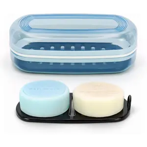 Solid Shampoo Bar Holder,Travel Soap Case,Large Bar Soap Holder,Clear Soap Box,Soap Dish with Draining Layer,Soap Container for Bathroom, Traveling, Gym, Camping（Blue,1 Pack）