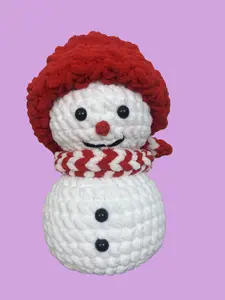 Handmade Crochet Snowman Christmas Gift Present with Red Hat and Scarf Festive Holiday Decor