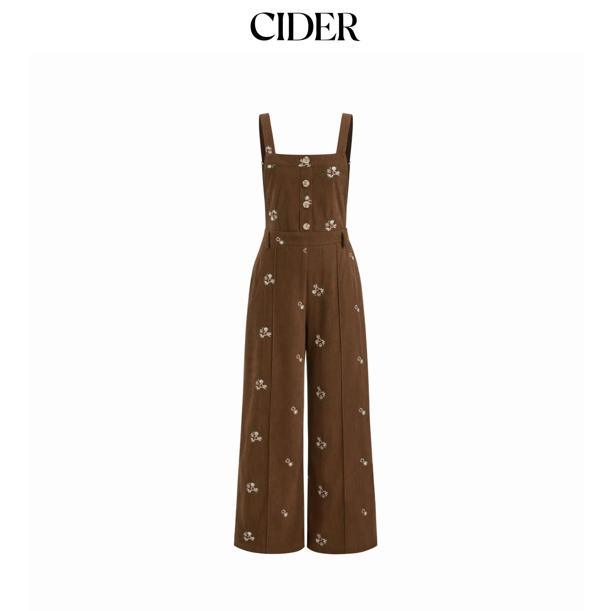 Cider Women's Sleeveless Corduroy Floral Print Backless Pocket Wide Leg Overalls, Floral Print Overalls