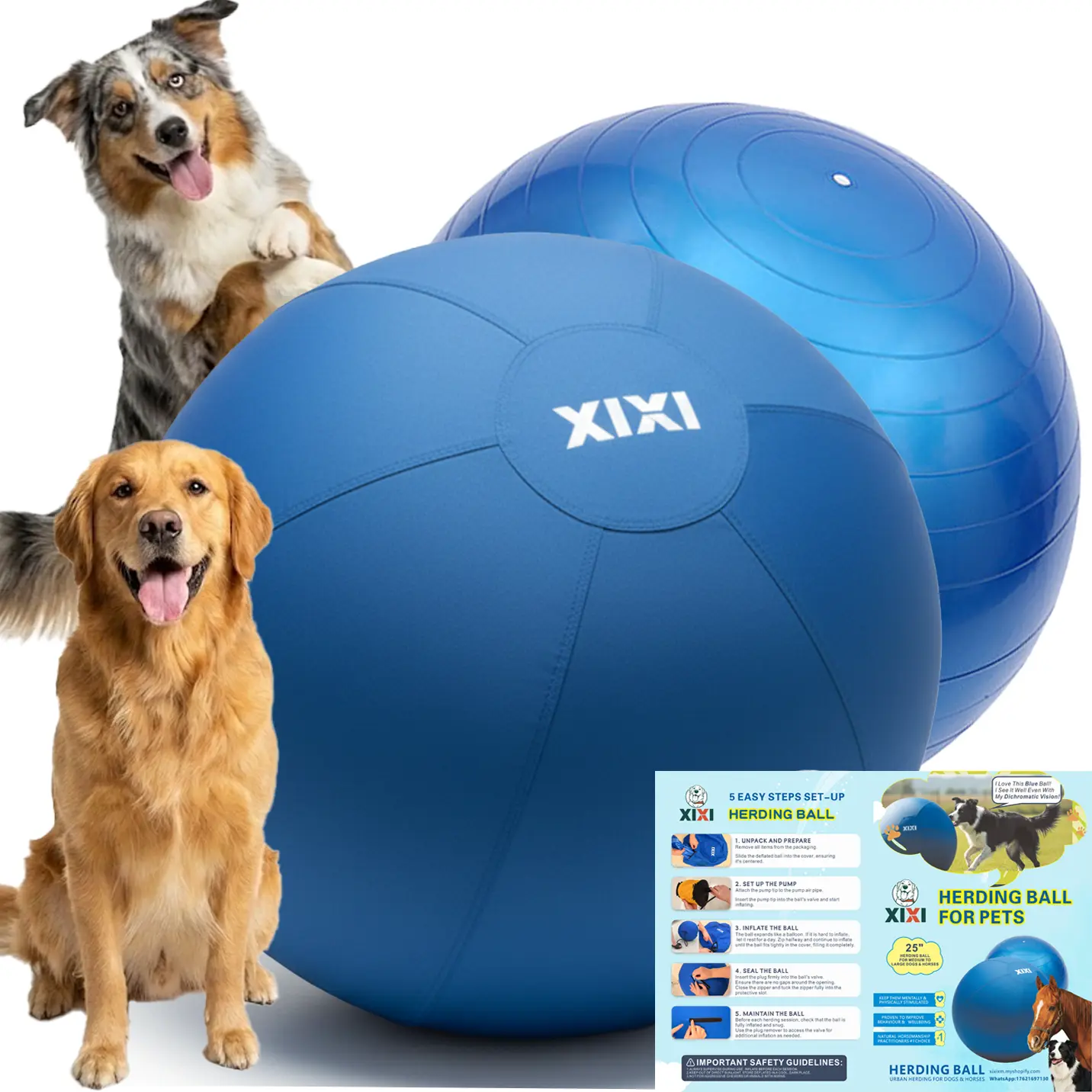 Dog Herding Ball for Large Dogs | XIXI Durable Interactive Outdoor Exercise Toy for Australian Shepherd, Border Collie & Herding Breeds