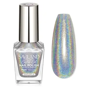 SAVILAND Silver Holographic Nail Polish High-gloss shimmer Fast-drying Formula Contains Glitter Pigments Salon-grade Manicures Nail Care Glossy Nail Art