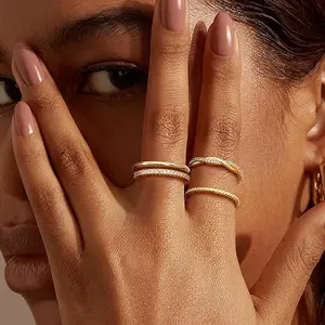 Stackable Gold Rings for Women Non Tarnish Dainty 14K Gold Plated Stackable Thin Rings Cubic Zirconia Thumb Ring Set Trendy Statement Promise Wedding Bands Engagement Rings for Women Size 5-10