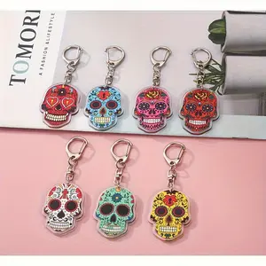 7 piece of Halloween colorful skull cartoon head acrylic keychain bag pendant