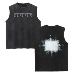 Unisex TOOL Vintage Washed Vest, Retro Print Sleeveless Shirt, Casual Regular Fit, Perfect Boyfriend Gift