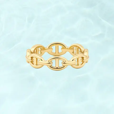PAVOI Waterproof Link Ring - 14K Gold Plated Stainless Steel Link Chain Ring for Women - Stackable Thin Trendy Jewelry