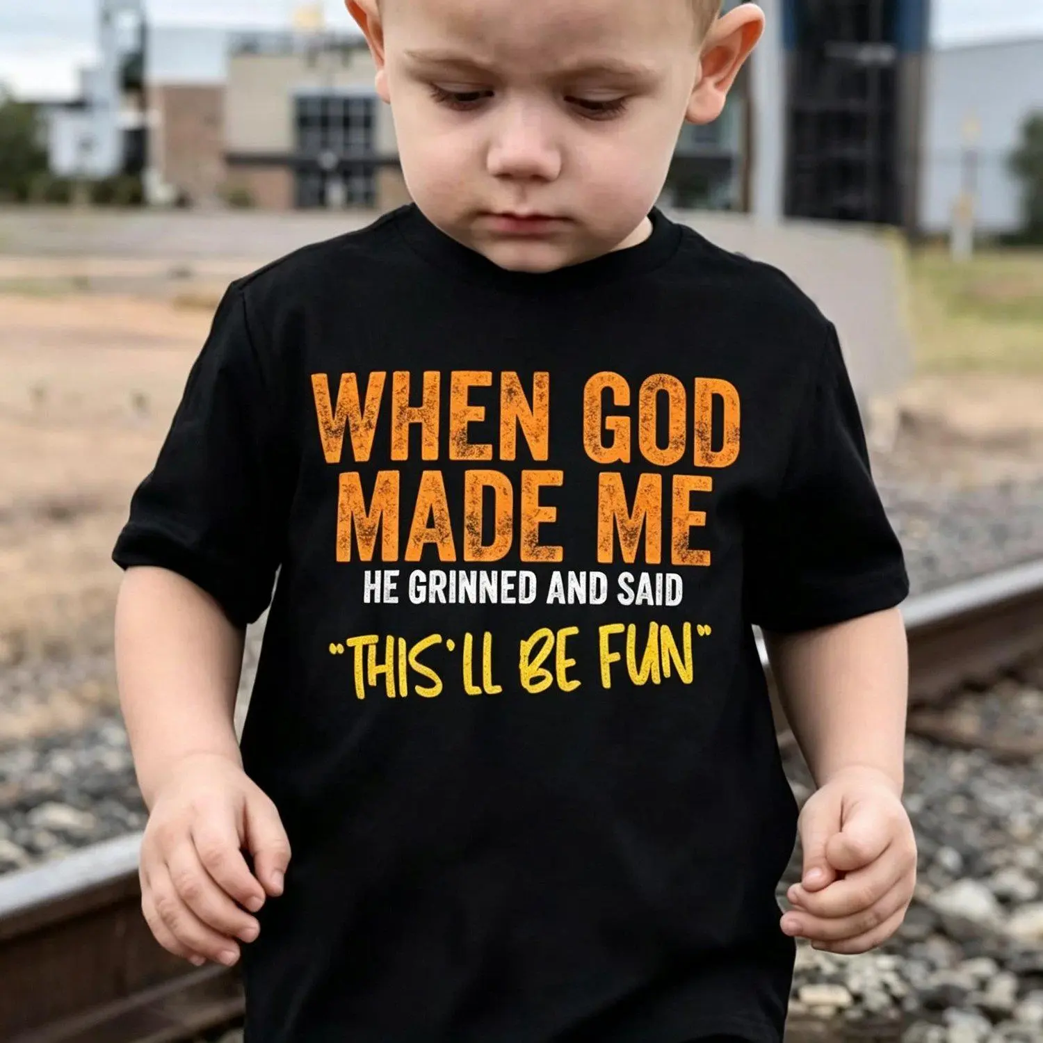 When God Made Me Funny Quote Kids T-Shirt - Boys & Girls, Black, Short Sleeve, Classic Fit, Cotton Polyester Blend Summer Children Top