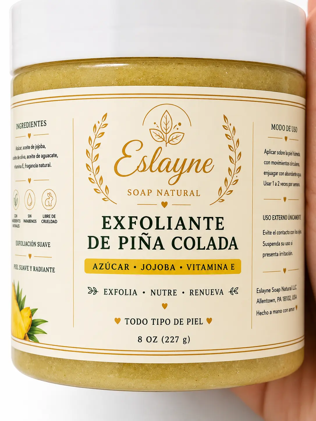 Exfoliante Corporal de Piña Colada con Azúcar, Jojoba y Vitamina E – 8 oz (227 g)