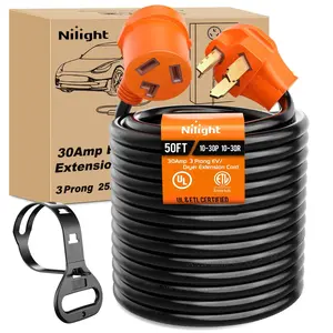 50FT EV Dryer Extension Cord 3 Prong 30 Amp NEMA 10-30P 10-30R Old Extensions Cable Heavy Nilight Duty 10 Gauge Pure Copper Wire UL Listed 125/250V for Level 2 Using30 Amp 25FT 3 Prong EV Dryer Extension Cord