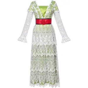 Titanic Rose Dewitt Bukater Cosplay Costume Rose Lace Dress Romantic Tea Gown Regency Green Long Dress