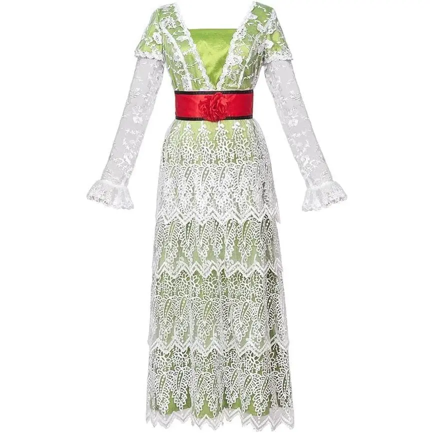 Titanic Rose Dewitt Bukater Cosplay Costume Rose Lace Dress Romantic Tea  Gown Regency Green Long Dress - TikTok Shop