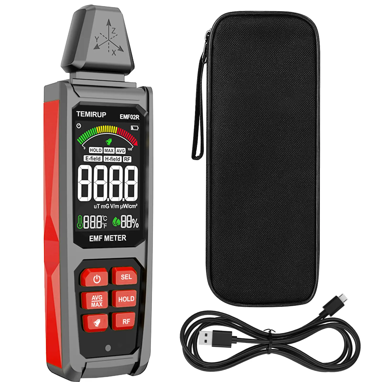 5-in‑1 EMF Detector,TEMIRUP,Portable EMF and Magnetic Field Detector,  Electromagnetic Field Radiation Detector for EF, RF, MF, WiFi,5G Signal, Rechargeable EMF Meter for Home, Office, and Paranormal Investigation, ghost equipment kit