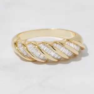 Female Chic Metal Coating Vintage Baguette, Croissant, Dome, Stacking, Minimalist Dainty Everyday Costume Jewelry Ring