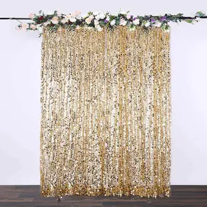 Gold Big Payette Sequin Backdrop Drape Curtain, Photo Booth Event Divider Panel - 8ftx8ft