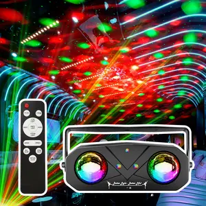 Double Ball Stage LED Corrugated Light with Colorful Rotating Bar Atmosphere for KTV Disco Laser Christmas Halloween Neon Signs Ocean Wave Projector Party Event Sound Light Remote Control Automatic Starry Sky Projection 14 Effects
