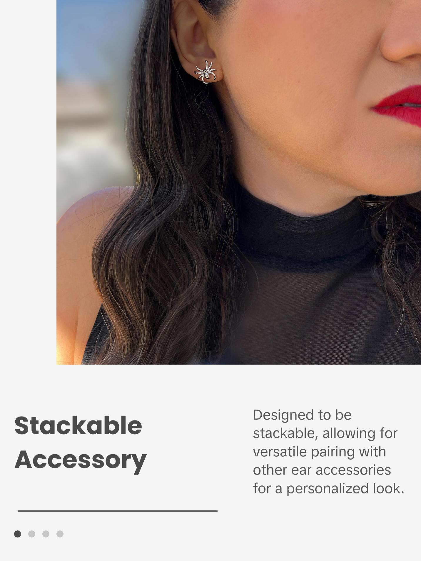 SONIA HOU Spider Halloween Stud Earrings - Sterling Silver | S925 Chic Trendy Exquisite Fashion Design Plated Stackable Accessory