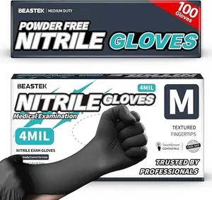 Beastek Black Disposable Nitrile Exam Gloves 100 Pcs 4Mil Chemical Resistant Powder-Free Latex-Free Food Safe Medical Cooking