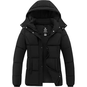 Women's Plus Size Puffer Jacket Lightweight Winter Coat with Removable Hood