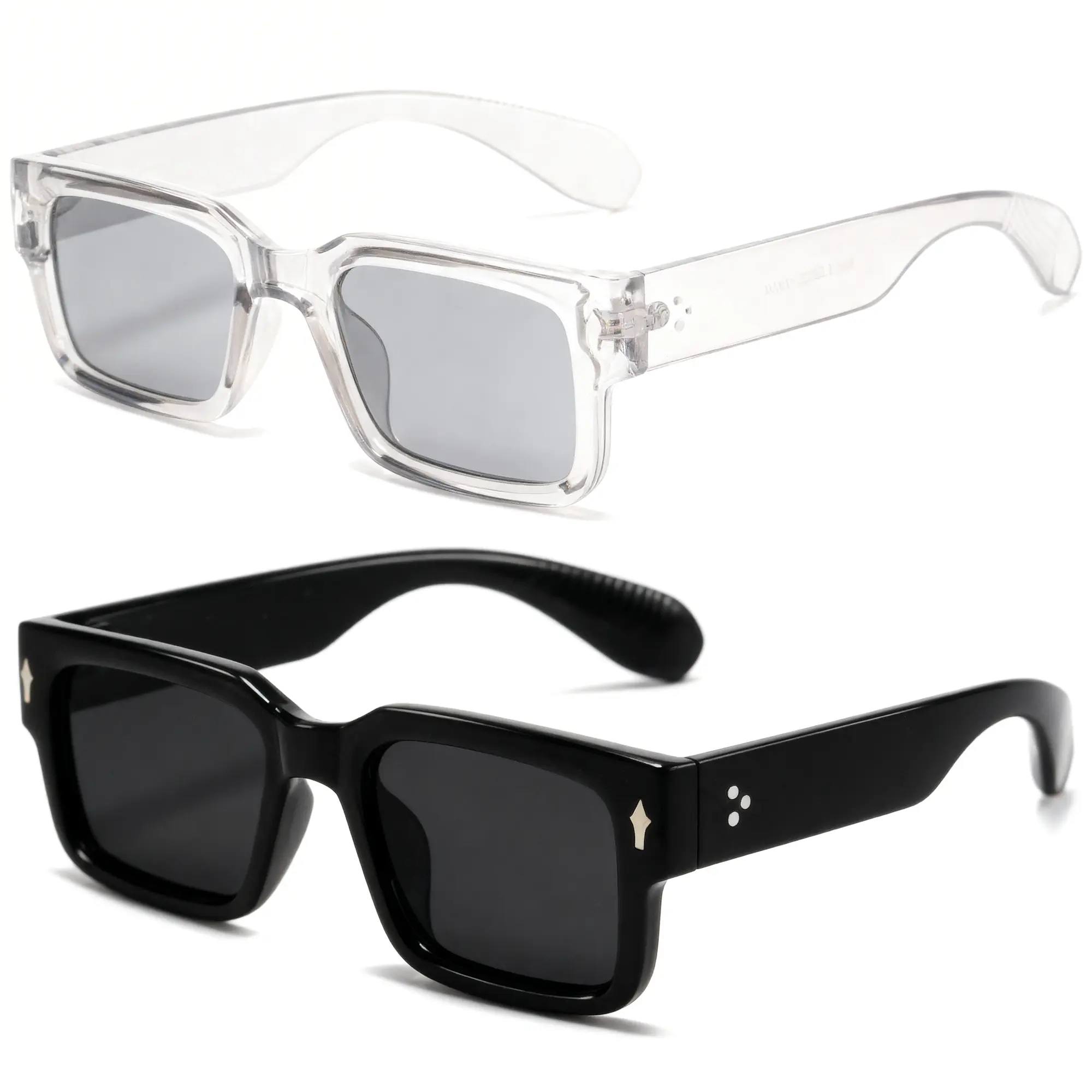 2PCS Square Frame Sunglasses for Women Men Trendy Chunky Rectangle Sun Glasses Black Shades UV400 Protection
