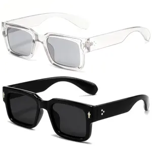 2PCS Square Frame Sunglasses for Women Men Trendy Chunky Rectangle Sun Glasses Black Shades UV400 Protection