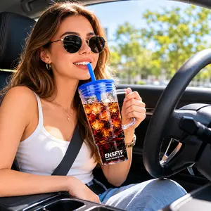 40oz Personalized Clear Tumbler with Handle, Double Wall Plastic Cup with Lid & Straw, Reusable Travel Drinkware for Water, Iced Coffee, Milk Tea and Daily Hydration