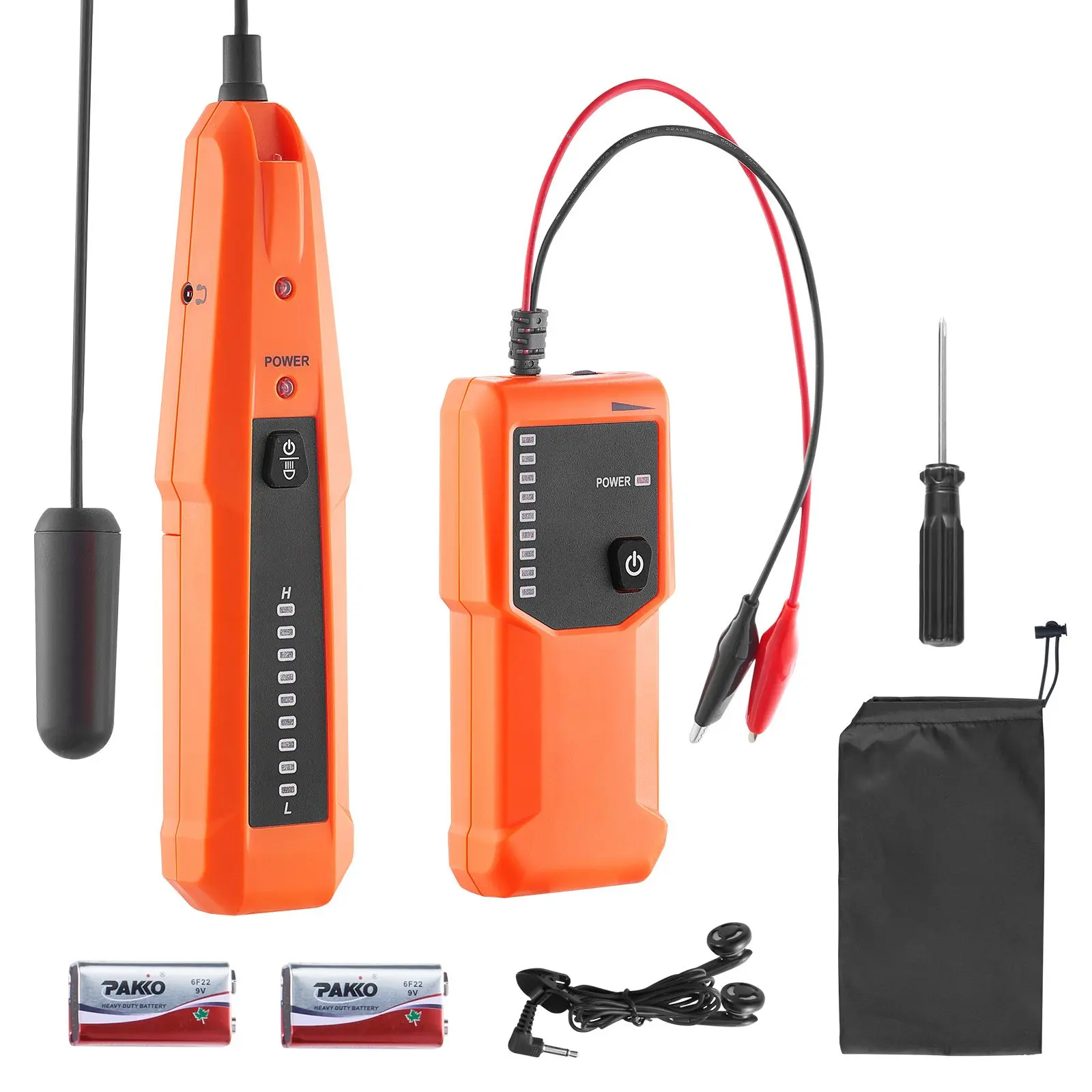 Underground Cable Locator with Headphones, 2 Batteries & Carrying Bag - Inductive Sensors, 3 ft Max Depth Detection, 1000 ft Max Cable Length Measurement, 24V or Below Low Voltage Tracer for Single/Dual Wires, Buried Pipelines, Screwdriver