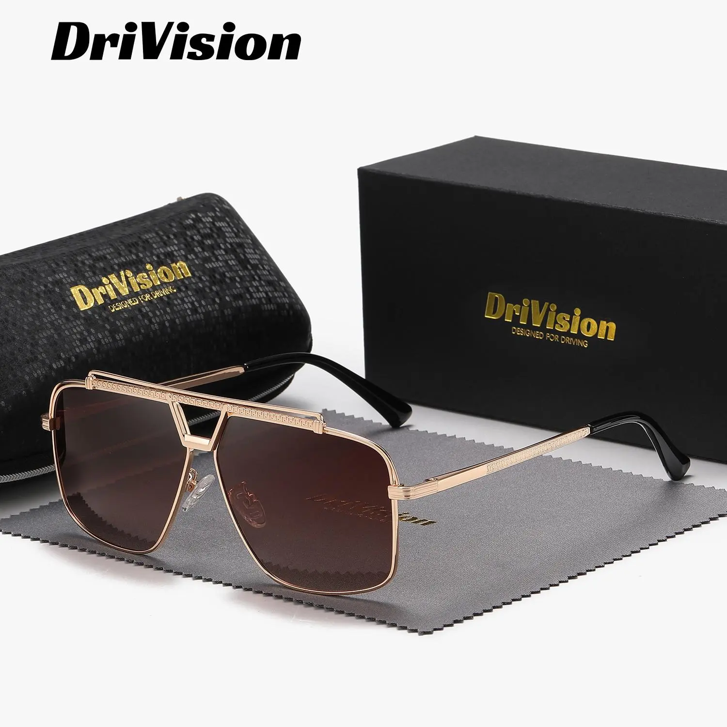 Drivision Unisex Retro High-End Craftsmanship Stylish Square Frame Outdoor Party Sunglasses UV400