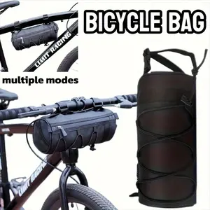 Large-Capacity Adjustable Bicycle Handlebar Bag, Multi-Compartment Front Frame Tube Bag, Elastic Fixation System, Stylish Cylindrical Design, Bike Accessories