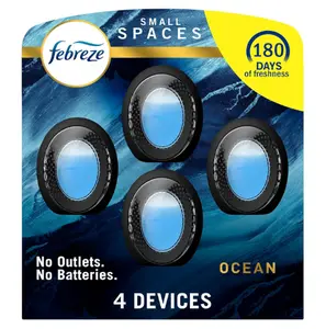 Febreze Small Spaces, Plug in Air Freshener Alternative for home, Odor Fighter Air Freshener, Ocean Scent,25 fl. oz, Pack of 4