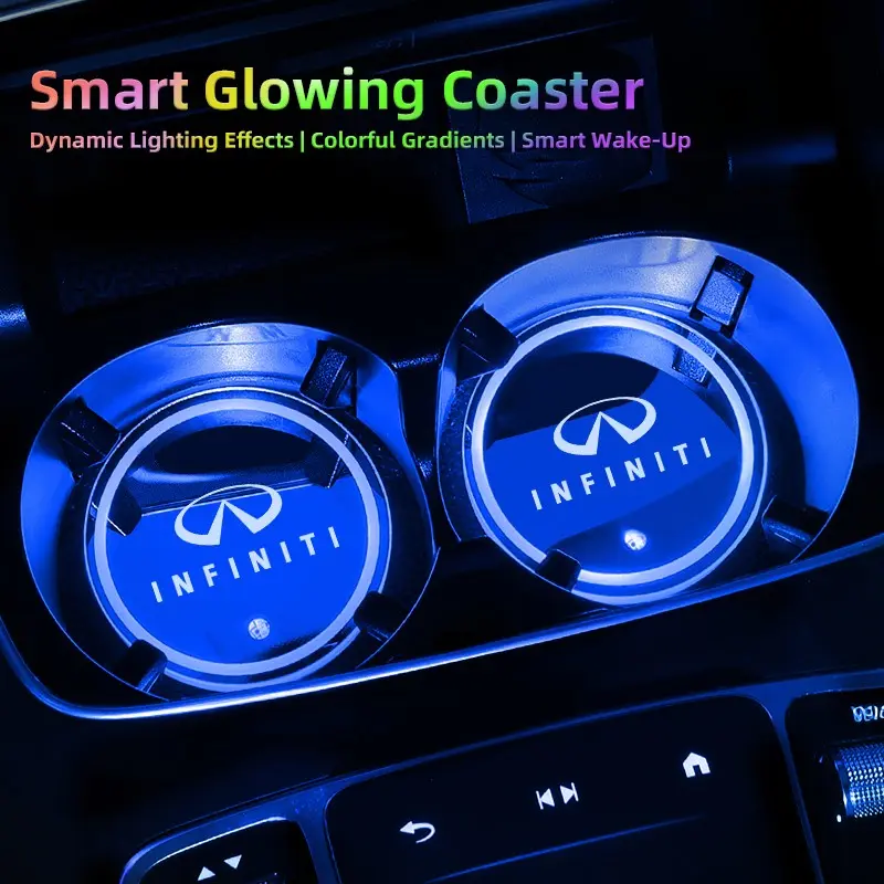 2Pcs Car LED Luminous Water Cup Coaster Colorful Coaster Lamps For Infiniti QX55 QX50 QX60 QX80 Q50 Q70L Q60 Q30 Q70 QX70 QX30 Coasters For Drinks Car Accessory Automotive Interior Accessories