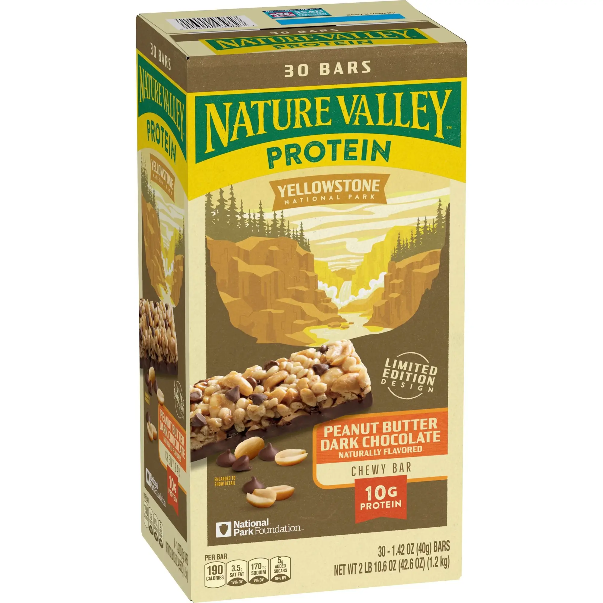 Nature Valley Crunchy Peanut Butter Dark Chocolate Protein Chewy Bars, 30 ct. - Healthy High-Protein Quick Snack, 101 to 200 Calories, Energy Support Cupboard Staple