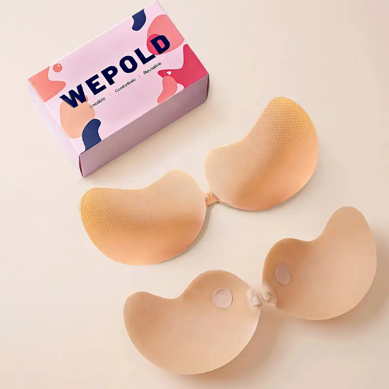 WEPOLD Mango Sticky Bra Push Up Front Closure Invisible Silicone Medical-Grade Adhesive Pain-Free Nipple Protection Non-Adhesive Center Reusable Seamless Coverage for Backless Dress Womenswear-02