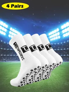 4 Pairs Men's Grip Soccer Socks, Non-Slip Athletic Elastic Socks for Basketball, Football, Sports，Christmas Gifts/Men Gifts