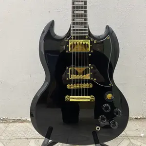 Card Head Black SG Electric Guitar with Gold Hardware and Glossy Finish