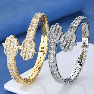 Custom Men's Palm Cuff Iced Out Bracelet Jewelry, Hip Hop Mens  Synthetic Moissanite and Crystal Bangle Bracelet With Jewelry Box