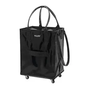 Hulken Black Small Foldable Rolling Tote Bag - Water-resistant Polypropylene, 5 Steel 360° Swivel Wheels, Zip-secure Top Closure, 20"x16"x26" Open, 66 lbs Weight Limit