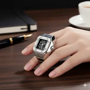 Punk Ring Watch: Square Round Unisex Couple Design, Creative Electronic Quartz Watch for Men Women. Stylish Fashion Gift for Christmas, Birthday, Valentine's Day. Unique Personalized Present.