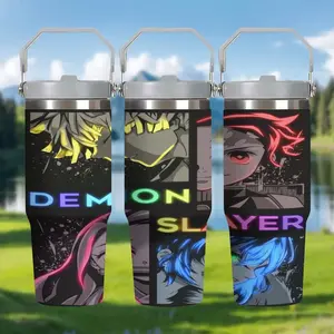 1pc 30oz Stainless Steel Insulated Water Bottle, "Demon Slayer | Colorful Anime Style Outdoor Water Bottle", with handle and straw, suitable for car use, appropriate for various occasions, personalized gift for birthdays/holidays