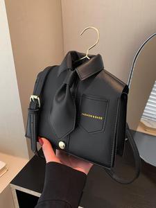 women's plain color shirt design crossbody bag, casual pu leather shopping shoulder bag for daily used, casual trendy versatile high-quality daily commuting satchel bag