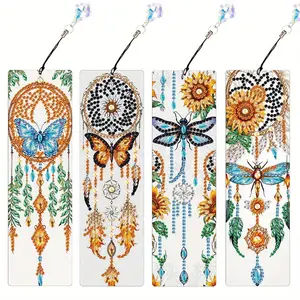 Butterfly Dreamcatcher Pattern DIY Diamond Art Bookmark Kit, 4 Counts/set 5D DIY Diamond Art Crafts for Adults, Special Shape Acrylic Diamonds