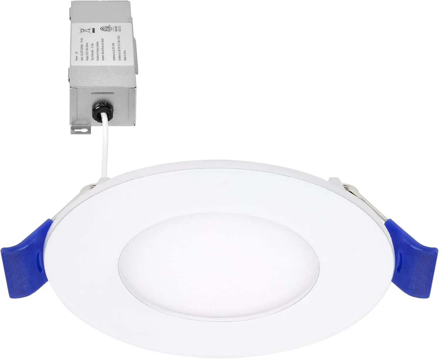 3 inches. 5 CCT Ultra Thin Recesd LED Downlight, 500 Lns, Slim Canless Light, IC Rated, 5 Color Temperature lectable 2700K/3000K/3500K/4000K/5000K, Dimmable, White Trim, J-Box Included