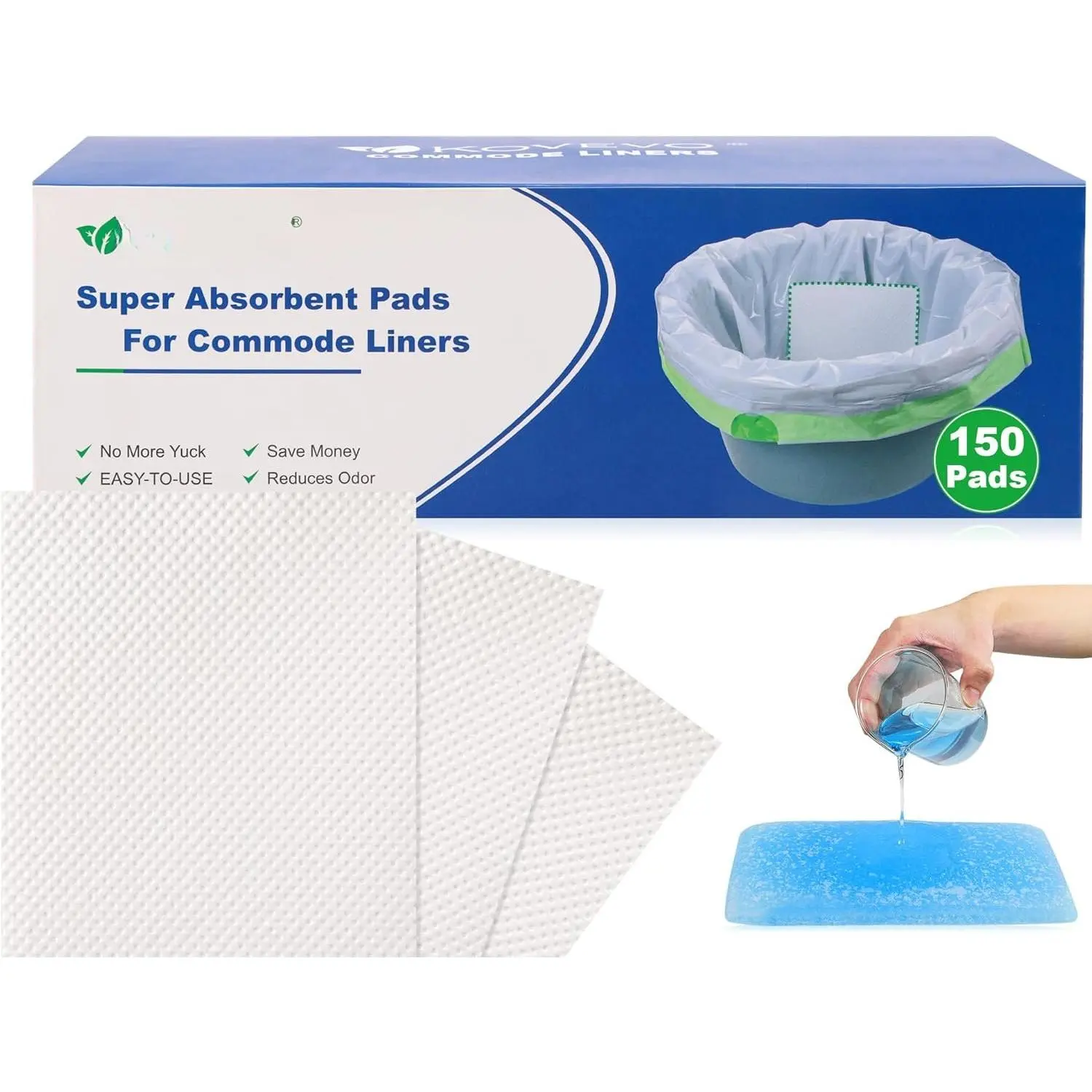 150 count Commode Absorbent Pads for Bedside Toilet Chair Bucket, Commode Liners Pads, Disposable Bedside Commode Pads with Absorbent Gel, Portable Toilet Pads for  Care