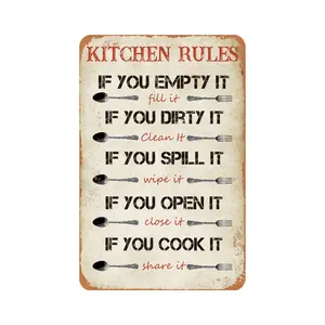 WSTKJW Kitchen Rules Tin Signs Unique Metal Wall Plaque Decor Vintage Kitchen She Shed Tin Sign 12 X 8 Signage Decoration Items