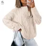 AUTOMET Women's Oversized Cable Knit Sweater, Chic Baggy Long Sleeve Pullover Top, Soft Knitwear for Casual Party Style, Halloween, Streetwear, Thanksgiving, Sweaters, Crew Neck, Chinese New Year, Cute Casual Tops, Valentines Day, Casual Chic