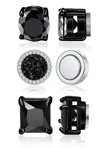 Unisex Magnetic Stud Earrings, Zirconium Full Drill Design, Punk Style, All Seasons, No Ear Piercing Required, Fashion Accessory